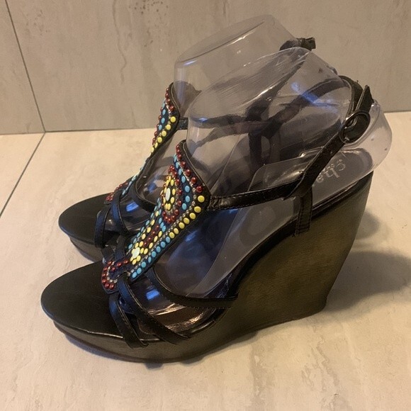 CHARLES by Charles David Women's Black Aztec Boho Southwestern Sandals US 8 - Picture 5 of 16